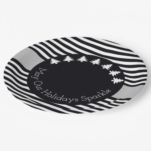 白黒ストライプ ペーパープレート (アングル)