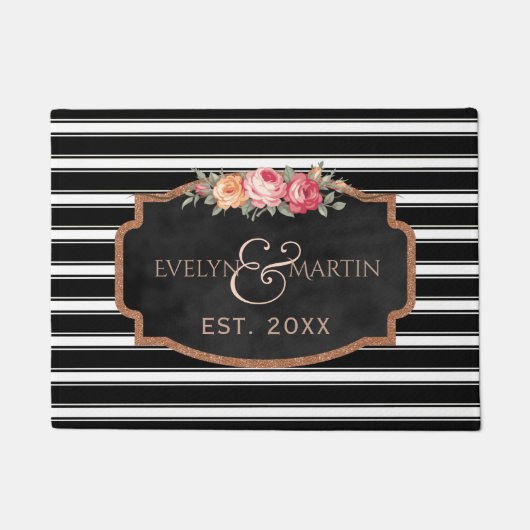 白黒ストライプ | モノグラムエレガント名の年 ドアマット (正面)