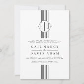 白黒ストライプ、モノグラム結婚式招待状 招待状 (正面)
