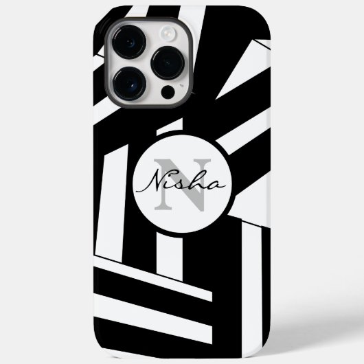 白黒ストライプ モノグラム 名前 Case-Mate iPhoneケース (裏面)