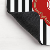 白黒ストライプ、レッドラベルモノグラム マウスパッド (コーナー)