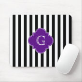 白黒ストライプ、紫色ラベルモノグラム マウスパッド (マウス)