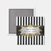 白黒ストライプ、黒いリボン日付を保存 マグネット (正面/裏面)