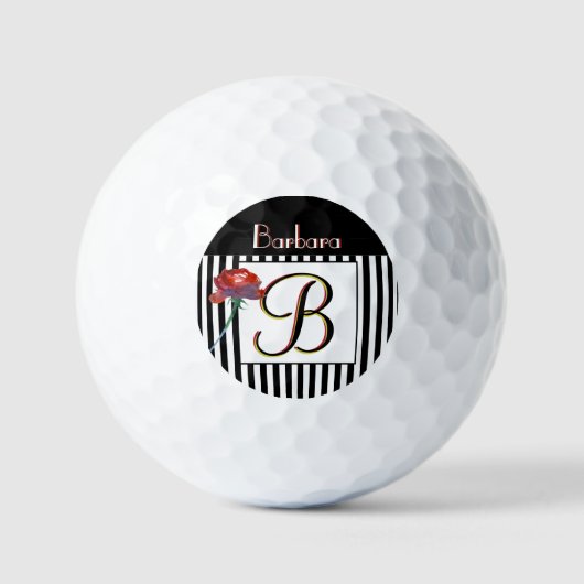 白黒ストライプaバラ3カラーモノグラムゴルフ ゴルフボール (正面)