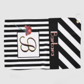 白黒ストライプaバラ3カラーモノグラム ゴルフタオル (横)