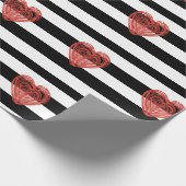 白黒ストライプw/Redのハートの包装紙 ラッピングペーパー (角)