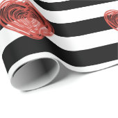 白黒ストライプw/Redのハートの包装紙 ラッピングペーパー (ロールコーナー)