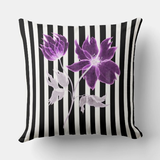 白黒ストライプX線花水色 クッション (裏面)