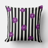 白黒ストライプX線花水色 クッション (正面)