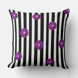 白黒ストライプX線花水色 クッション
