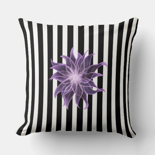 白黒ストライプX線花水色 クッション (正面)