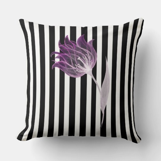 白黒ストライプX線花水色 クッション (正面)