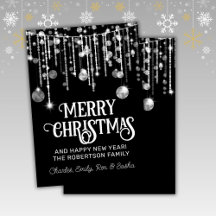 白黒ストリングライツクリスマスホリデーカード