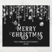 白黒ストリングライトクリスマスパーティー スパークリングワインラベル (シングルラベル)