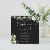 白黒ストリングライトフローラの写真結婚 招待状 (スタンド正面)