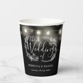 白黒ストリングライトフローラ結婚 紙コップ
