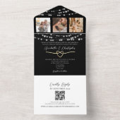 白黒ストリングライト結婚のQRコード オールインワン招待状 (内側)