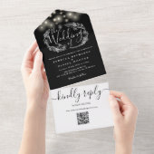 白黒ストリングライトQRコード結婚s オールインワン招待状 (貼ってはがせる)