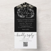 白黒ストリングライトQRコード結婚s オールインワン招待状 (内側)