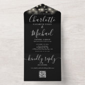 白黒ストリングライトQRコード結婚s オールインワン招待状 (内側)