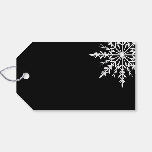白黒スノーフレークウィンターウェディングメッセージカード ギフトタグ (裏面横)
