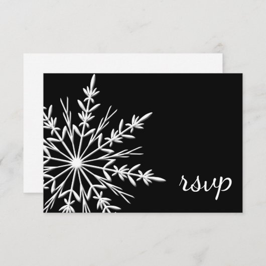 白黒スノーフレークウィンターウェディングRSVP 出欠カード (正面/裏面)
