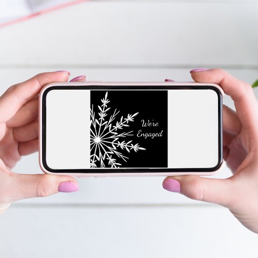 白黒スノーフレークウィンター婚約パーティ 招待状