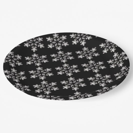 白黒スノーフレークスクリスマスホリデークリスマス ペーパープレート (アングル)