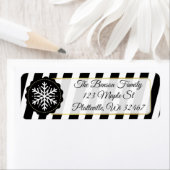 白黒スノーフレークストライプホリデークリスマス ラベル (インサイチュ)