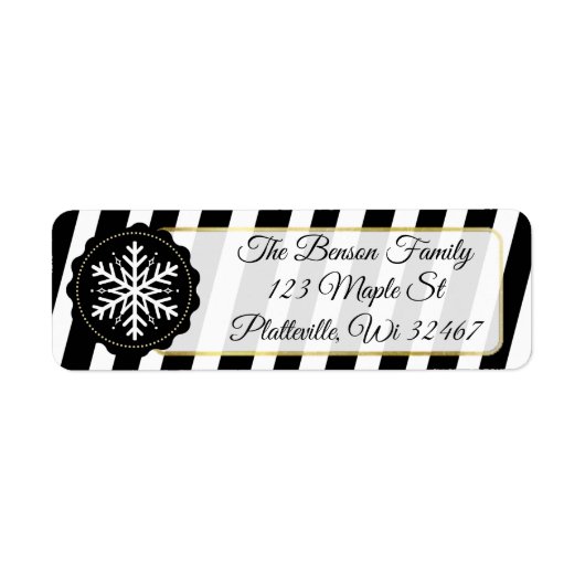 白黒スノーフレークストライプホリデークリスマス ラベル (正面)