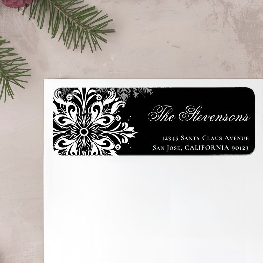 白黒スノーフレークスホリデー差出人住所 ラベル