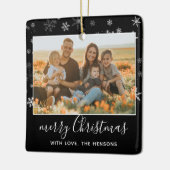 白黒スノーフレークメリークリスマスフォト セラミックオーナメント (左)