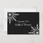 白黒スノーフレーク冬の結婚式ありがとう 招待状 (正面)