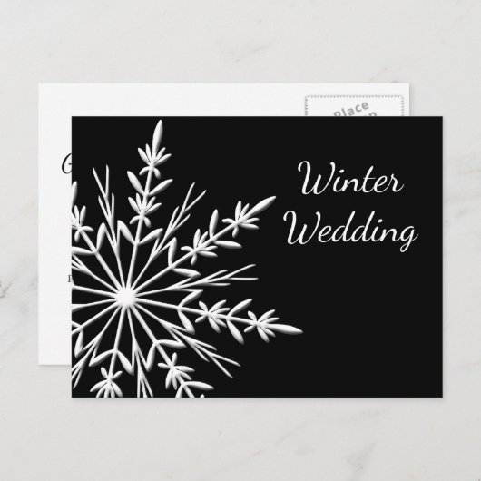 白黒スノーフレーク冬の結婚式の日付を保存 案内ポストカード (正面/裏面)