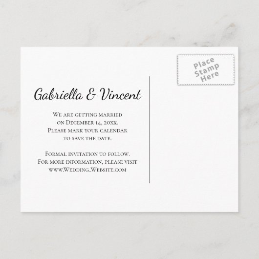 白黒スノーフレーク冬の結婚式の日付を保存 案内ポストカード (裏面)
