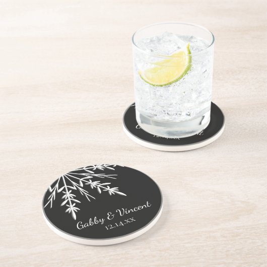 白黒スノーフレーク冬の結婚式 コースター (側面)