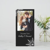 白黒スノーフレーク冬の結婚式 サンキューカード (スタンド正面)