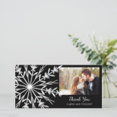 白黒スノーフレーク冬の結婚式 サンキューカード (スタンド正面)