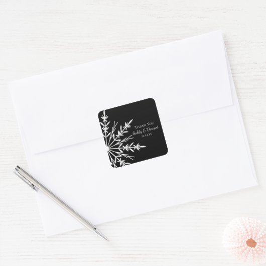 白黒スノーフレーク冬の結婚式 スクエアシール (封筒)