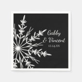 白黒スノーフレーク冬の結婚式 スタンダードカクテルナプキン (正面)