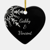 白黒スノーフレーク冬の結婚式 セラミックオーナメント (正面)