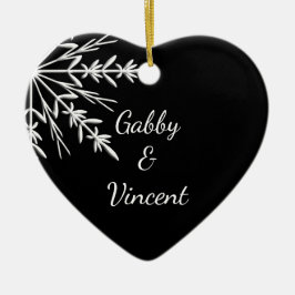 白黒スノーフレーク冬の結婚式 セラミックオーナメント