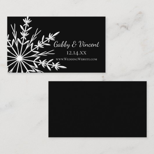 白黒スノーフレーク結婚のウェブサイトカード エンクロージャーカード (正面/裏面)