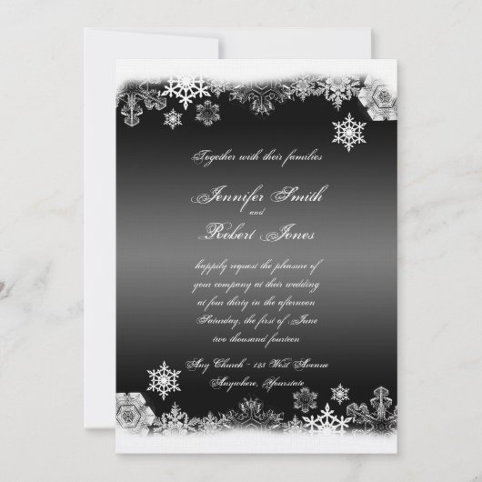 白黒スノーフレーク結婚式招待状 招待状 (正面)