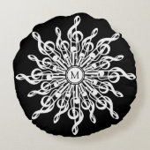 白黒スノーフレーク音楽ノートモノグラム ラウンドクッション (裏面)
