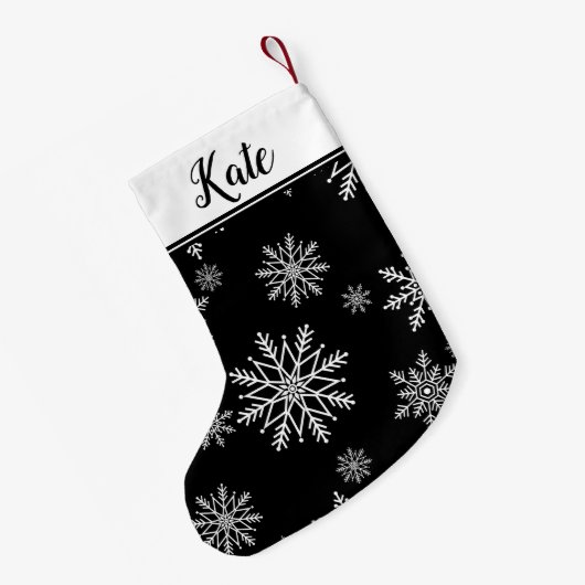 白黒スノーフレーク スモールクリスマスストッキング (裏面 (吊り時))