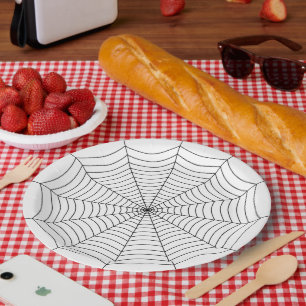 白黒スパイダーウェブハロウィンパターン ペーパープレート