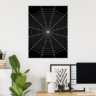 白黒スパイダーウェブハロウィーンアート ポスター
