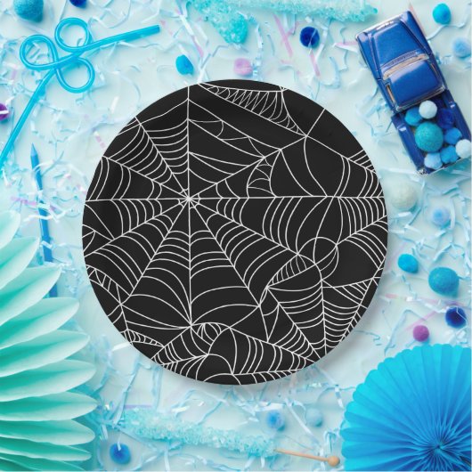 白黒スパイダーウェブハローウィンパーティ ペーパープレート (パーティー)