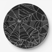 白黒スパイダーウェブハローウィンパーティ ペーパープレート (正面)